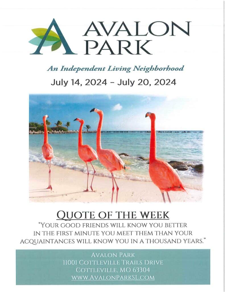 Senior Living Cottleville MO - Avalon Park’s Upcoming Events July 14th-20th