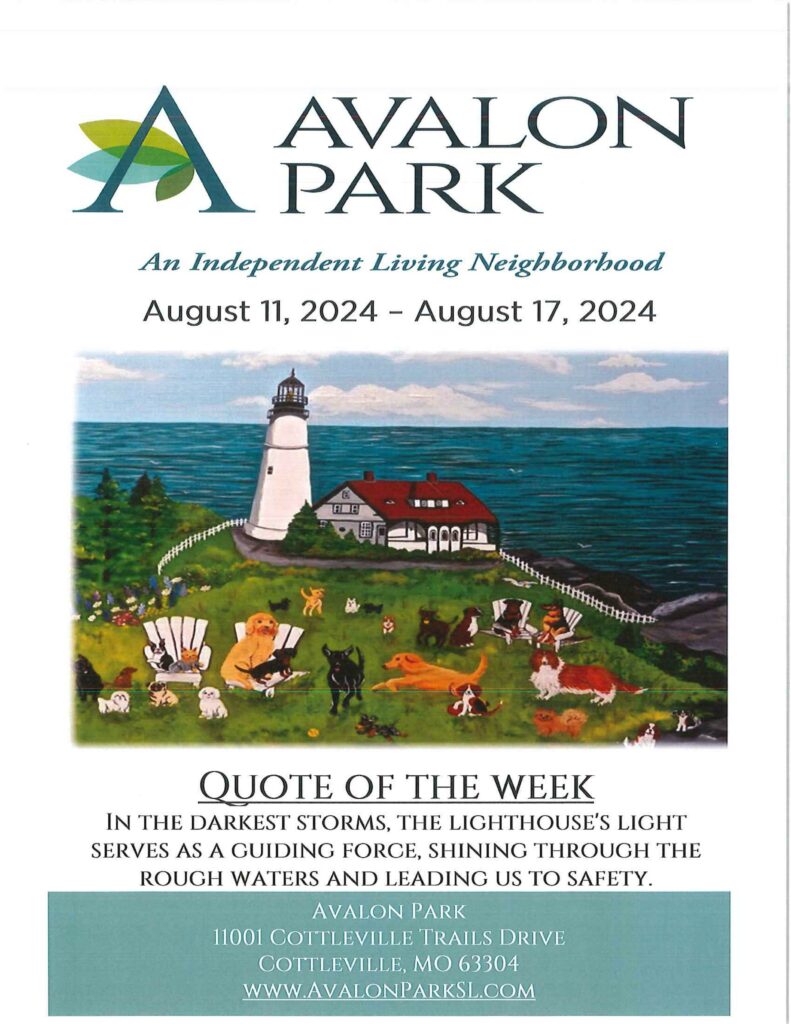 Senior Living Cottleville MO - Avalon Park’s Upcoming Events August 11th - 17th