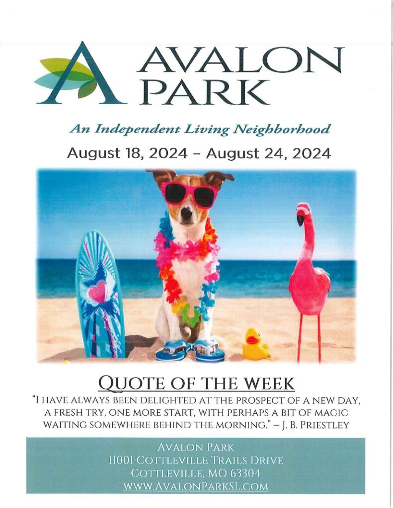 Senior Living Cottleville MO - Avalon Park’s Upcoming Events August 18th - 24th