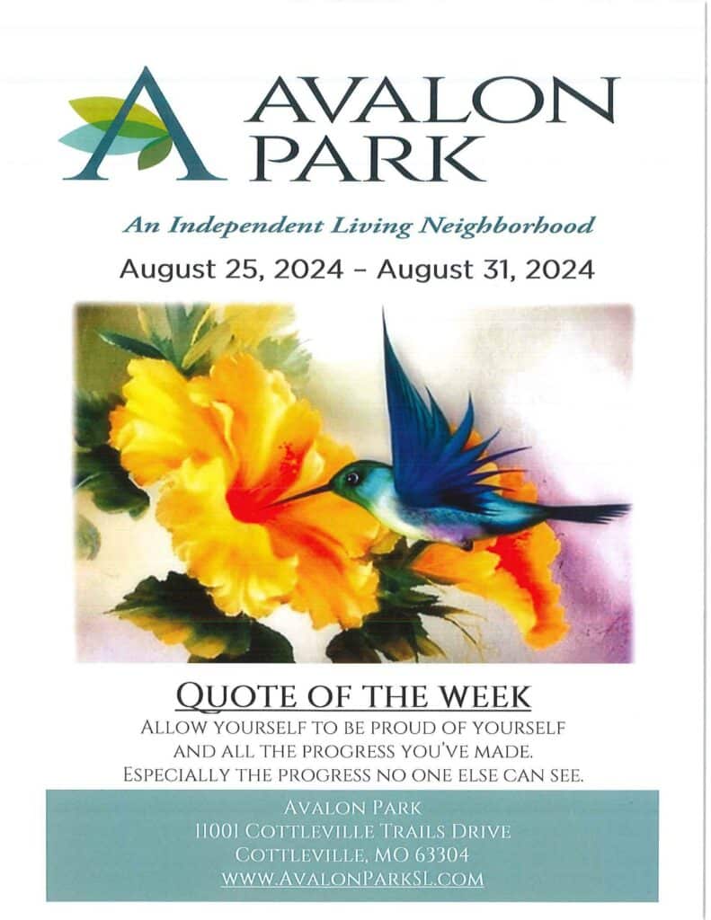 Senior Living Cottleville MO - Avalon Park’s Upcoming Events August 25th - 31st