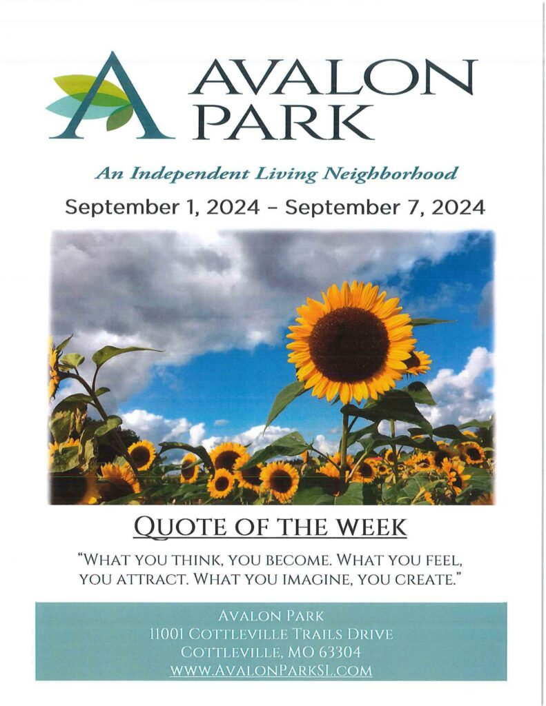 Senior Living Cottleville MO - Avalon Park’s Upcoming Events September 1st - 7th