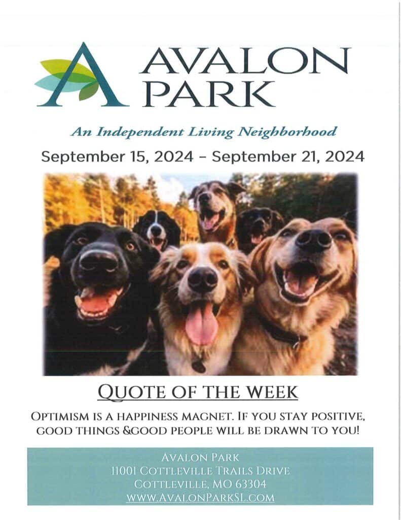 Senior Living Cottleville MO - Avalon Park’s Upcoming Events September 15th - 21st