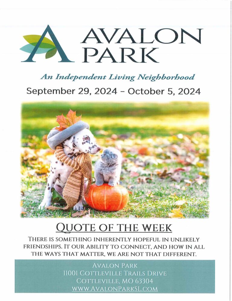 Senior Living Cottleville MO - Avalon Park’s Upcoming Events September 29th - October 5th