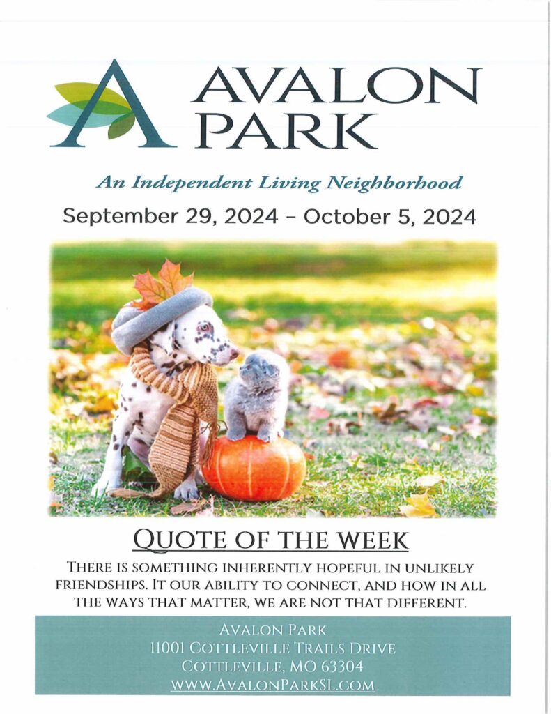 Senior Living Cottleville MO - Avalon Park’s Upcoming Events September 29th - October 5th