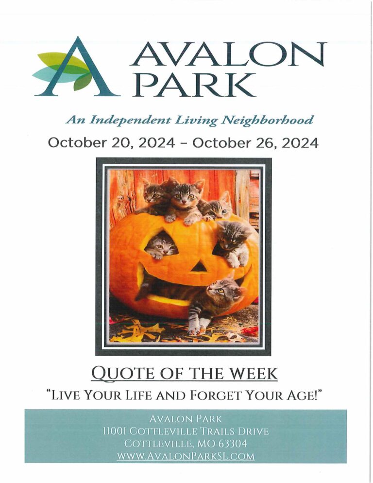 Senior Living Cottleville MO - Avalon Park’s Upcoming Events October 20th - 26th