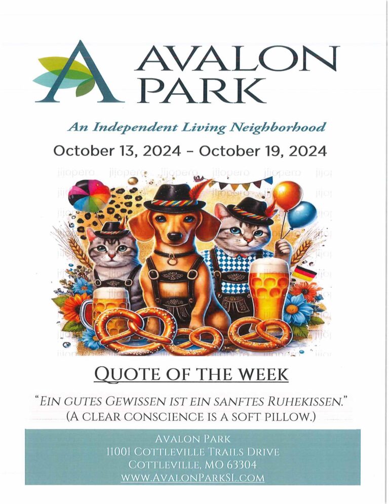 Senior Living Cottleville MO - Avalon Park’s Upcoming Events October 13th - 19th