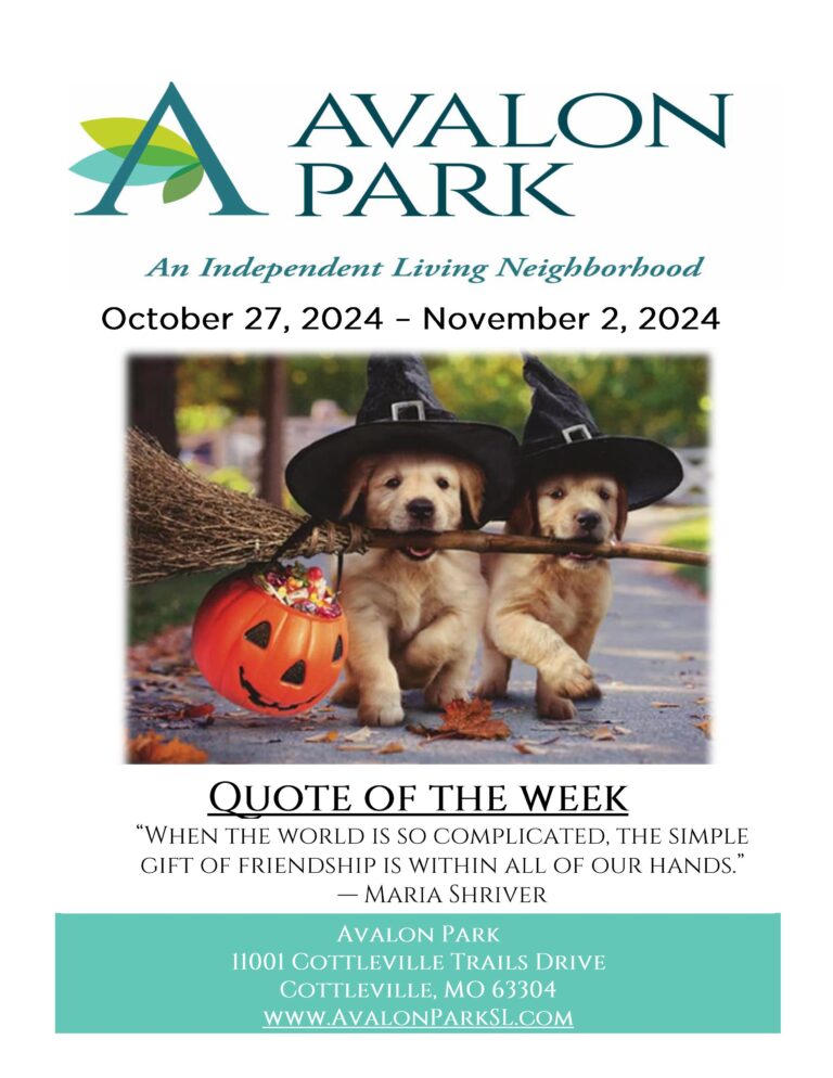 Senior Living Cottleville MO - Avalon Park’s Upcoming Events October 27th - November 2nd