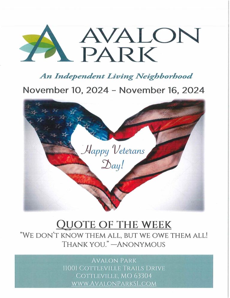 Senior Living Cottleville MO - Avalon Park’s Upcoming Events November 10th - 16th