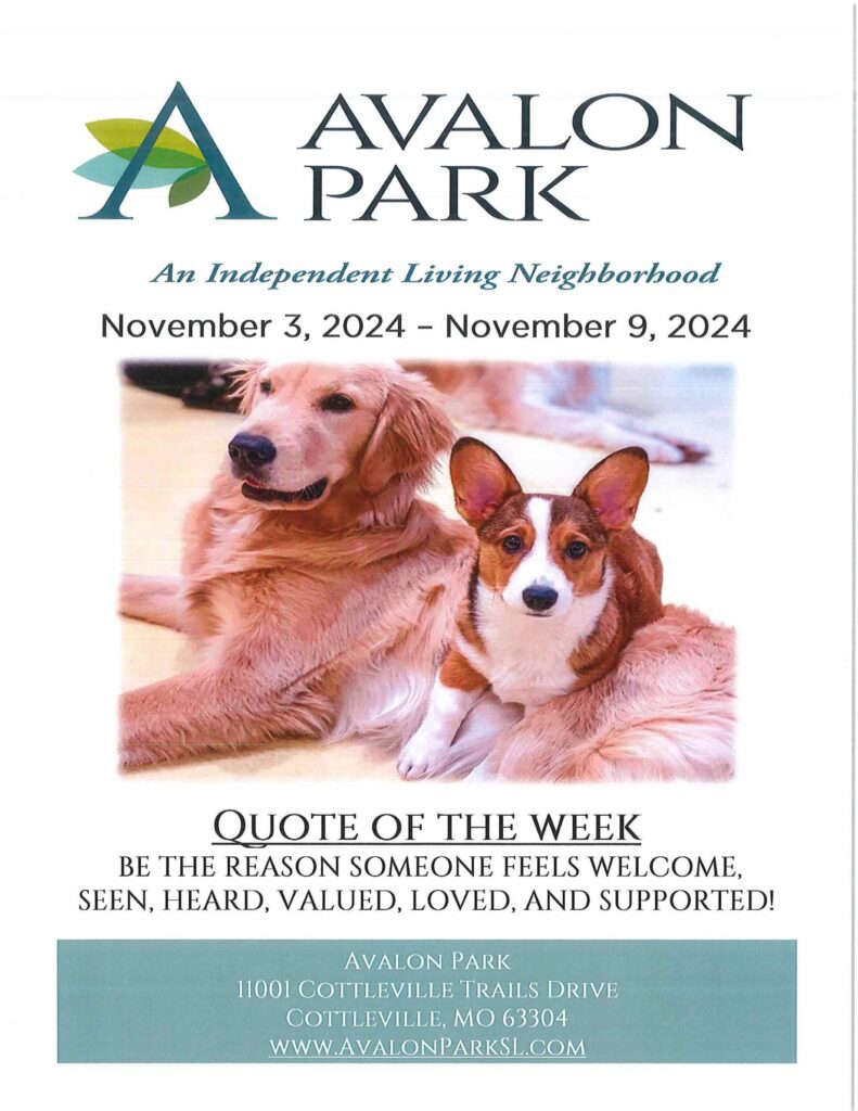 Senior Living Cottleville MO - Avalon Park’s Upcoming Events November 3rd - 9th