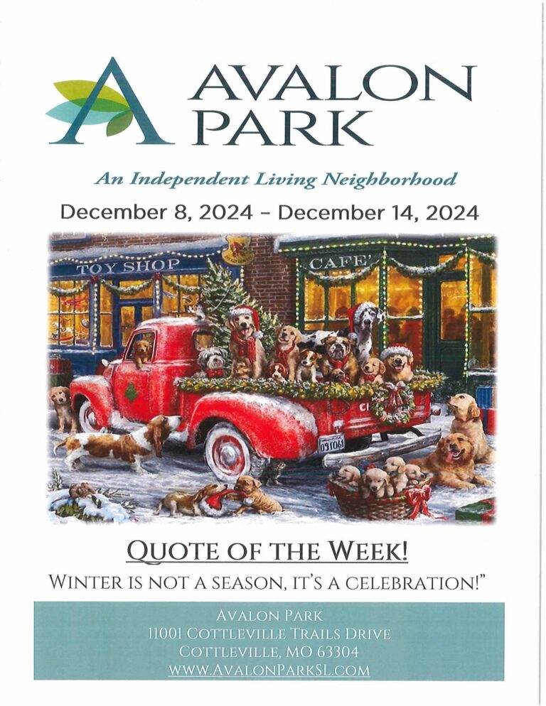 Senior Living Cottleville MO - Avalon Park’s Upcoming Events December 8th - 14th