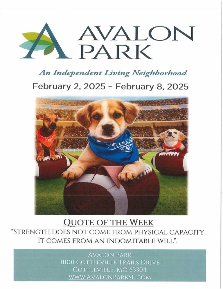 Senior Living Cottleville MO - Avalon Park’s Upcoming Events February 2nd - February 8th