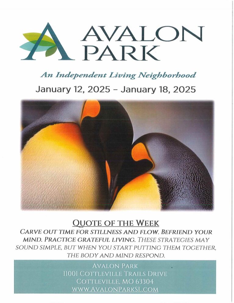 Senior Living Cottleville MO - Avalon Park’s Upcoming Events January 12th - 18th