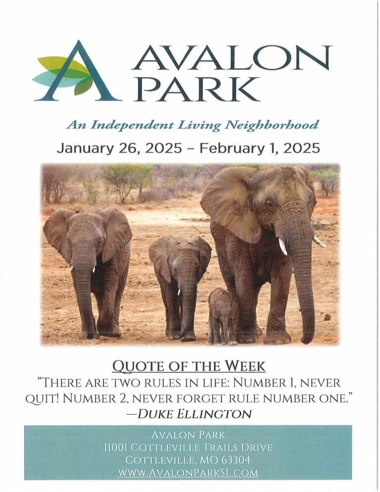 Senior Living Cottleville MO - Avalon Park’s Upcoming Events January 26th - February 1st