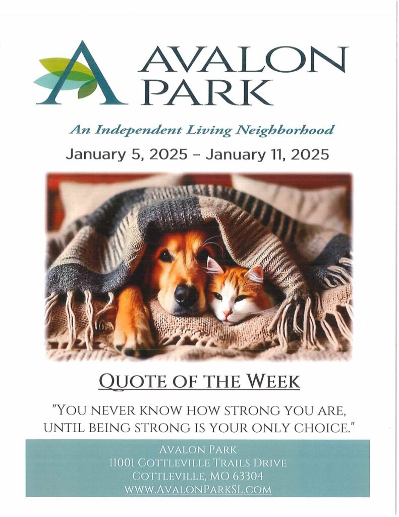 Senior Living Cottleville MO - Avalon Park’s Upcoming Events January 5th - 11th