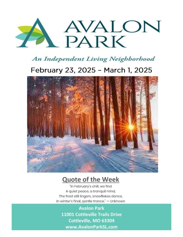 Senior Living Cottleville MO - Avalon Park’s Upcoming Events February 23rd - March 1st