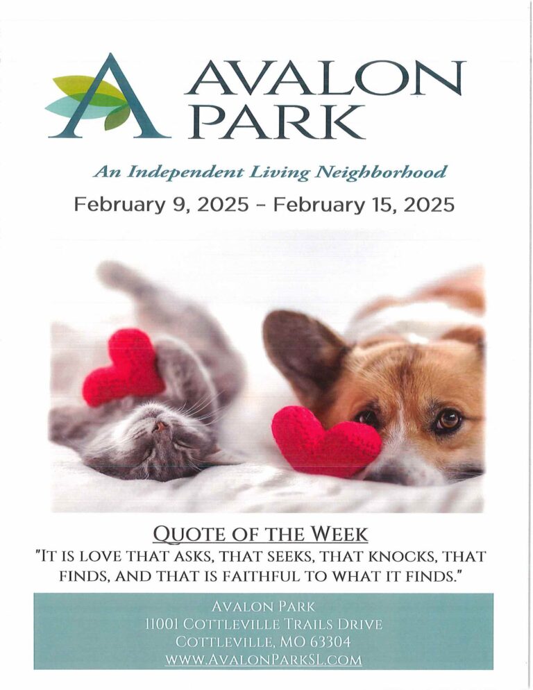 Senior Living Cottleville MO - Avalon Park’s Upcoming Events February 9th - February 15th